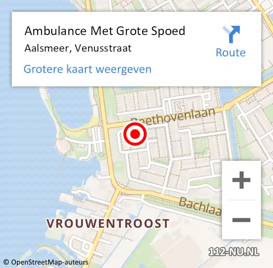 Locatie op kaart van de 112 melding: Ambulance Met Grote Spoed Naar Aalsmeer, Venusstraat op 5 mei 2023 08:52