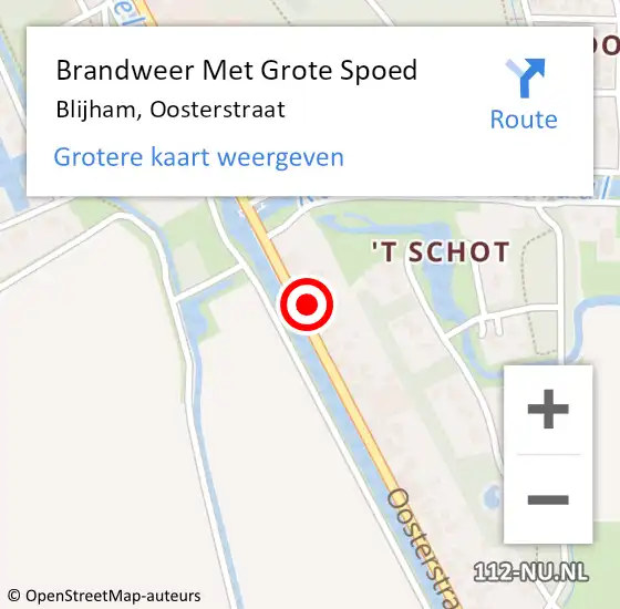 Locatie op kaart van de 112 melding: Brandweer Met Grote Spoed Naar Blijham, Oosterstraat op 5 mei 2023 09:55