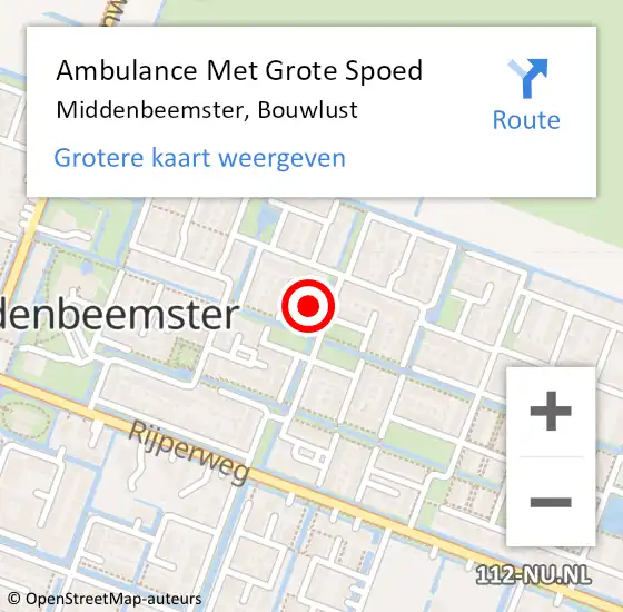 Locatie op kaart van de 112 melding: Ambulance Met Grote Spoed Naar Middenbeemster, Bouwlust op 5 mei 2023 10:14