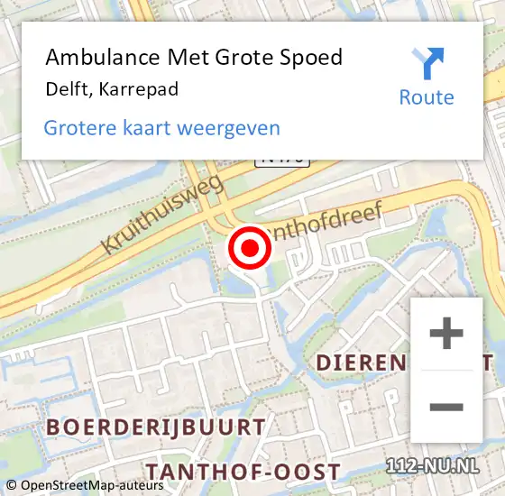 Locatie op kaart van de 112 melding: Ambulance Met Grote Spoed Naar Delft, Karrepad op 5 mei 2023 10:38