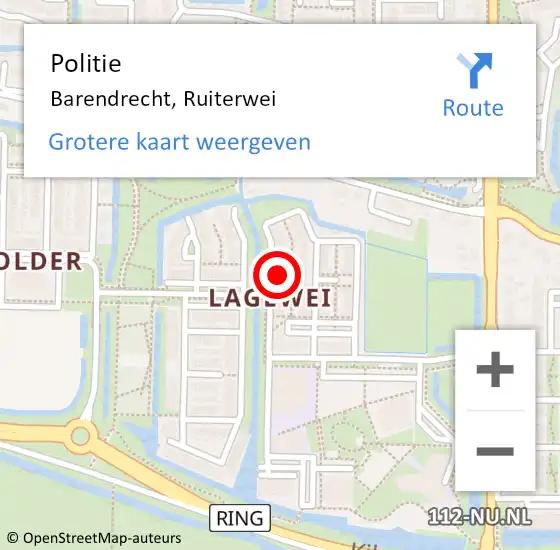 Locatie op kaart van de 112 melding: Politie Barendrecht, Ruiterwei op 5 mei 2023 10:41