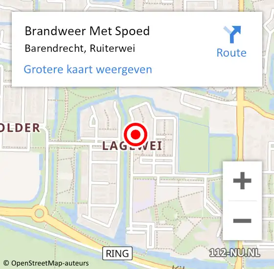 Locatie op kaart van de 112 melding: Brandweer Met Spoed Naar Barendrecht, Ruiterwei op 5 mei 2023 10:43