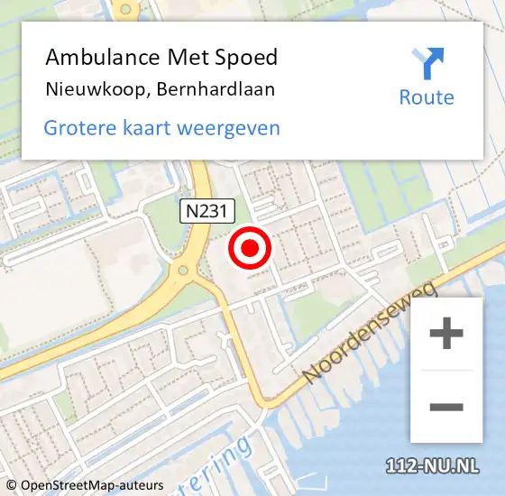 Locatie op kaart van de 112 melding: Ambulance Met Spoed Naar Nieuwkoop, Bernhardlaan op 5 mei 2023 11:17