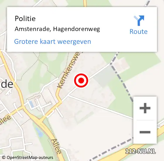 Locatie op kaart van de 112 melding: Politie Amstenrade, Hagendorenweg op 5 mei 2023 11:38