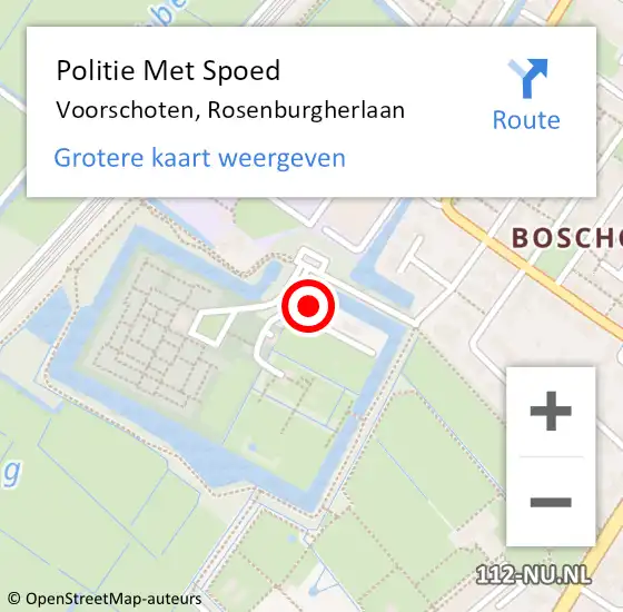 Locatie op kaart van de 112 melding: Politie Met Spoed Naar Voorschoten, Rosenburgherlaan op 5 mei 2023 11:52