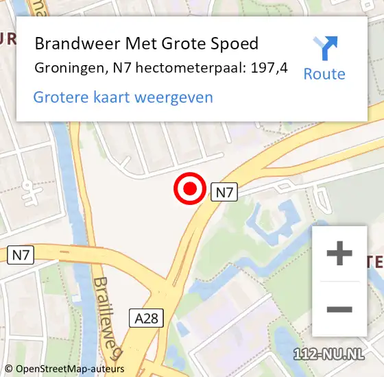 Locatie op kaart van de 112 melding: Brandweer Met Grote Spoed Naar Groningen, N7 hectometerpaal: 197,4 op 5 mei 2023 12:01