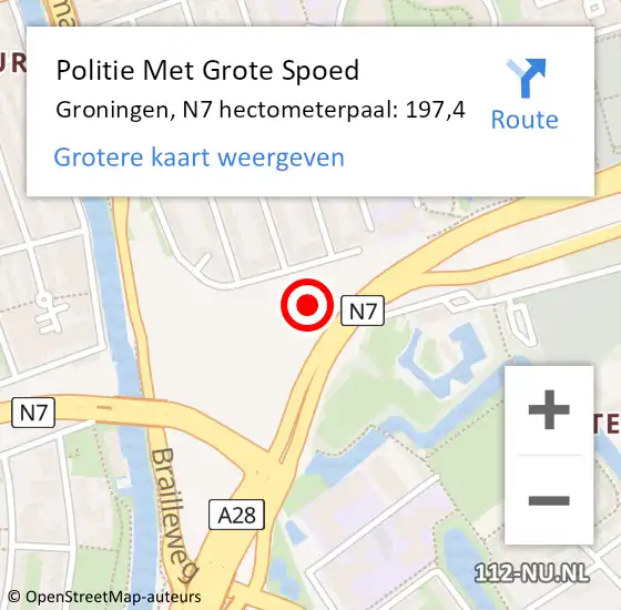 Locatie op kaart van de 112 melding: Politie Met Grote Spoed Naar Groningen, N7 hectometerpaal: 197,4 op 5 mei 2023 12:03