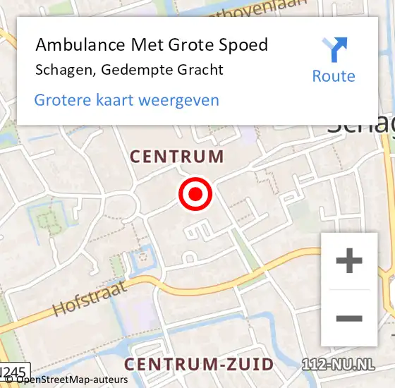 Locatie op kaart van de 112 melding: Ambulance Met Grote Spoed Naar Schagen, Gedempte Gracht op 5 mei 2023 12:12