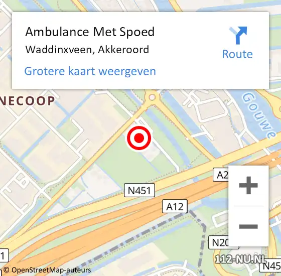 Locatie op kaart van de 112 melding: Ambulance Met Spoed Naar Waddinxveen, Akkeroord op 5 mei 2023 12:45