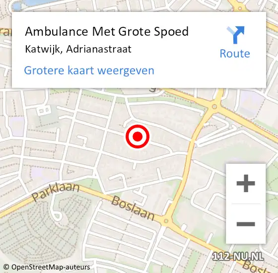 Locatie op kaart van de 112 melding: Ambulance Met Grote Spoed Naar Katwijk, Adrianastraat op 5 mei 2023 13:42