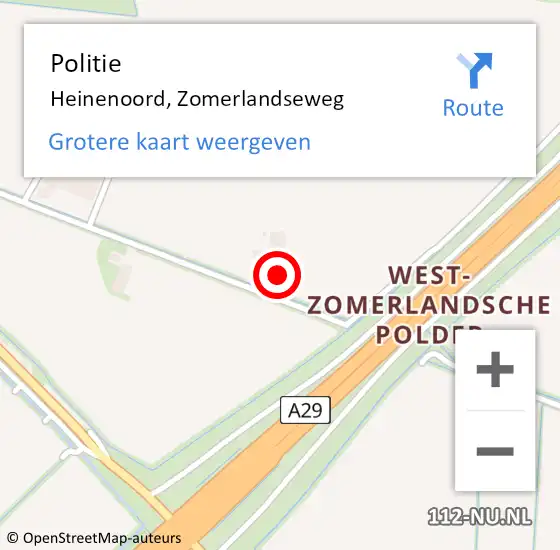 Locatie op kaart van de 112 melding: Politie Heinenoord, Zomerlandseweg op 5 mei 2023 13:43