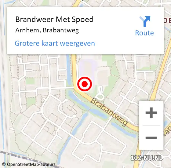 Locatie op kaart van de 112 melding: Brandweer Met Spoed Naar Arnhem, Brabantweg op 5 mei 2023 13:44