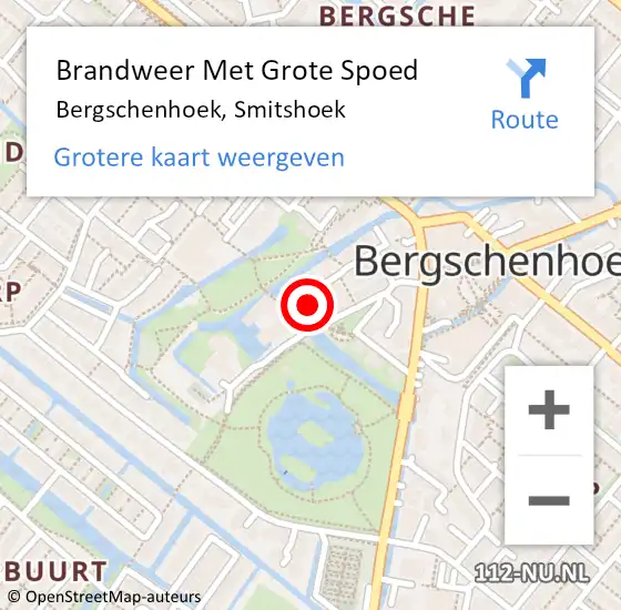 Locatie op kaart van de 112 melding: Brandweer Met Grote Spoed Naar Bergschenhoek, Smitshoek op 5 mei 2023 13:48