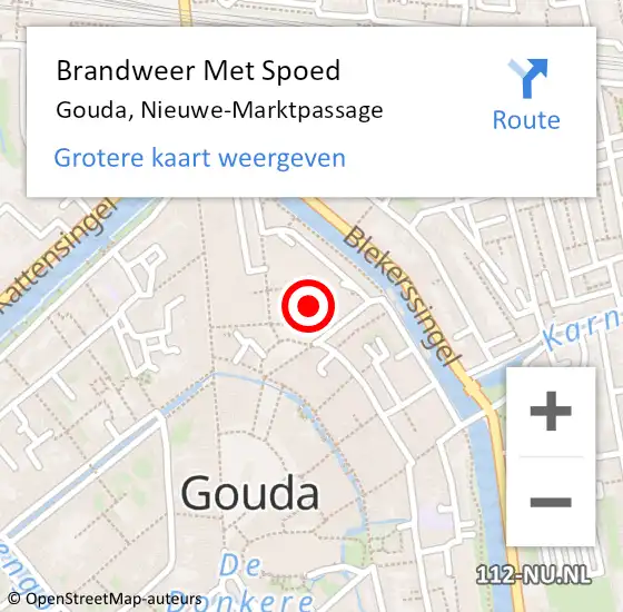 Locatie op kaart van de 112 melding: Brandweer Met Spoed Naar Gouda, Nieuwe-Marktpassage op 5 mei 2023 14:06