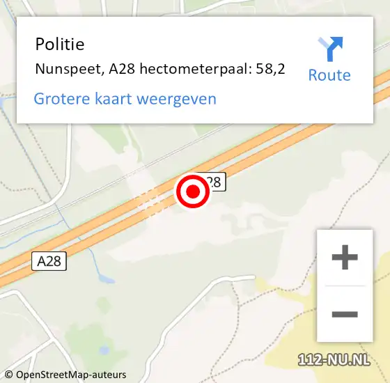 Locatie op kaart van de 112 melding: Politie Nunspeet, A28 hectometerpaal: 58,2 op 5 mei 2023 14:14