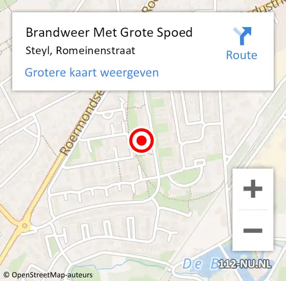 Locatie op kaart van de 112 melding: Brandweer Met Grote Spoed Naar Steyl, Romeinenstraat op 5 mei 2023 14:26