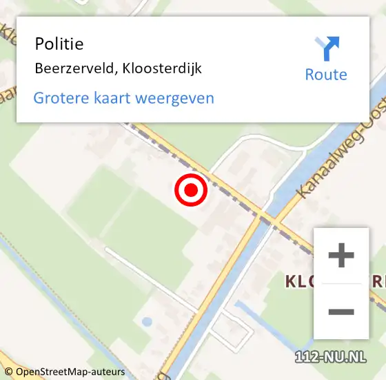 Locatie op kaart van de 112 melding: Politie Beerzerveld, Kloosterdijk op 5 mei 2023 14:38