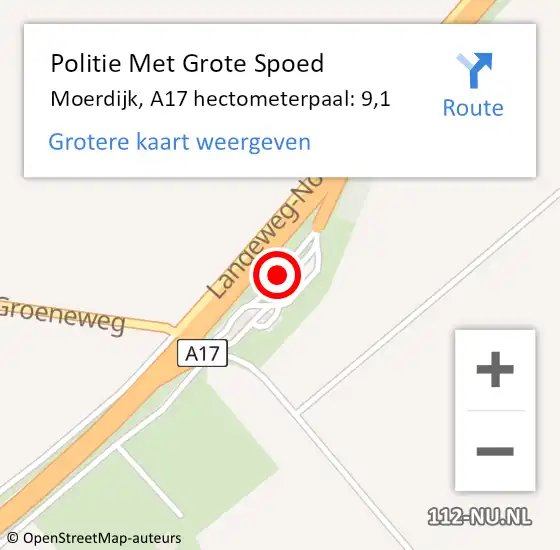 Locatie op kaart van de 112 melding: Politie Met Grote Spoed Naar Moerdijk, A17 hectometerpaal: 9,1 op 5 mei 2023 14:44