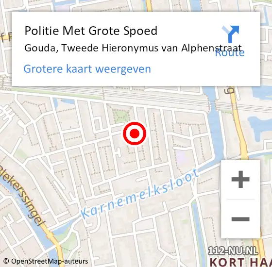 Locatie op kaart van de 112 melding: Politie Met Grote Spoed Naar Gouda, Tweede Hieronymus van Alphenstraat op 5 mei 2023 14:55