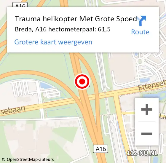 Locatie op kaart van de 112 melding: Trauma helikopter Met Grote Spoed Naar Breda, A16 hectometerpaal: 61,5 op 5 mei 2023 15:19