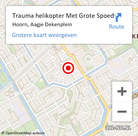 Locatie op kaart van de 112 melding: Trauma helikopter Met Grote Spoed Naar Hoorn, Aagje Dekenplein op 5 mei 2023 15:46