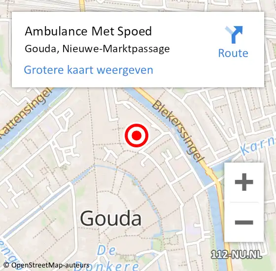 Locatie op kaart van de 112 melding: Ambulance Met Spoed Naar Gouda, Nieuwe-Marktpassage op 5 mei 2023 15:50