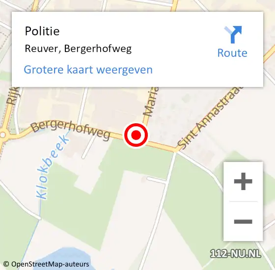 Locatie op kaart van de 112 melding: Politie Reuver, Bergerhofweg op 5 mei 2023 15:59
