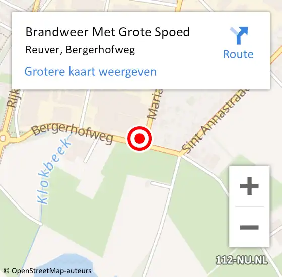 Locatie op kaart van de 112 melding: Brandweer Met Grote Spoed Naar Reuver, Bergerhofweg op 5 mei 2023 15:59