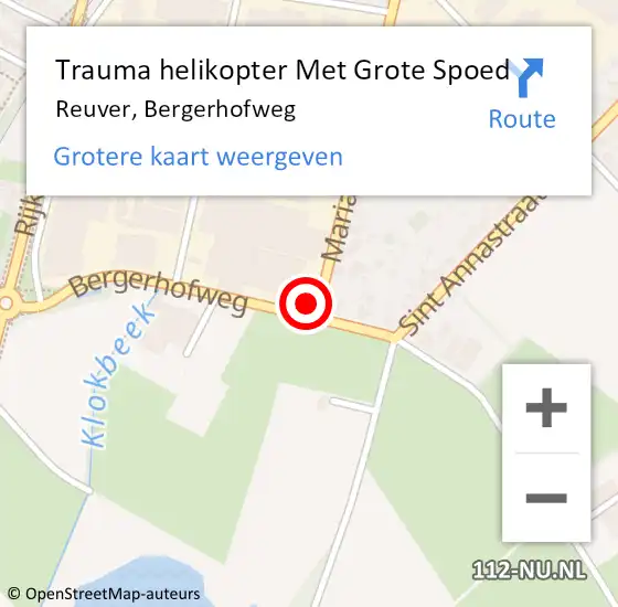 Locatie op kaart van de 112 melding: Trauma helikopter Met Grote Spoed Naar Reuver, Bergerhofweg op 5 mei 2023 16:03