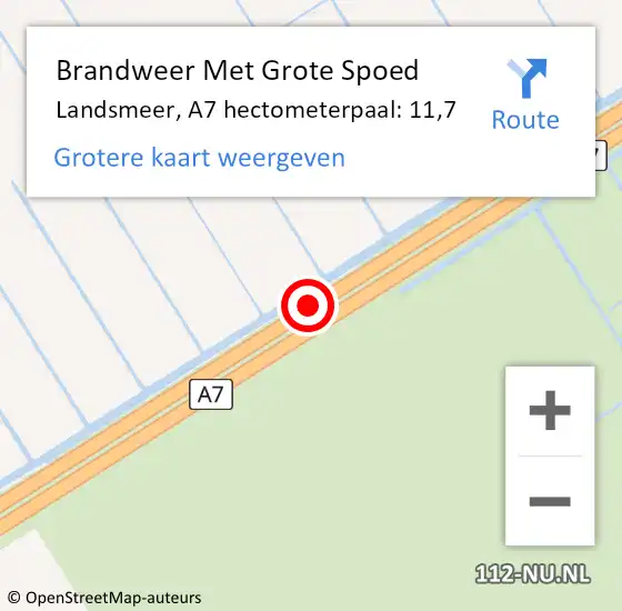 Locatie op kaart van de 112 melding: Brandweer Met Grote Spoed Naar Landsmeer, A7 hectometerpaal: 11,7 op 5 mei 2023 16:35