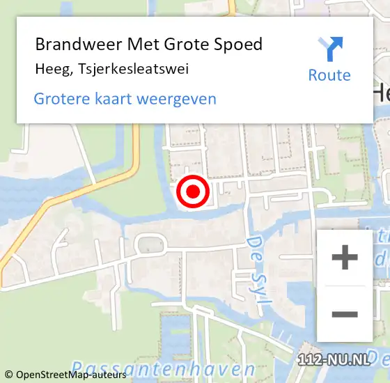 Locatie op kaart van de 112 melding: Brandweer Met Grote Spoed Naar Heeg, Tsjerkesleatswei op 5 mei 2023 16:46