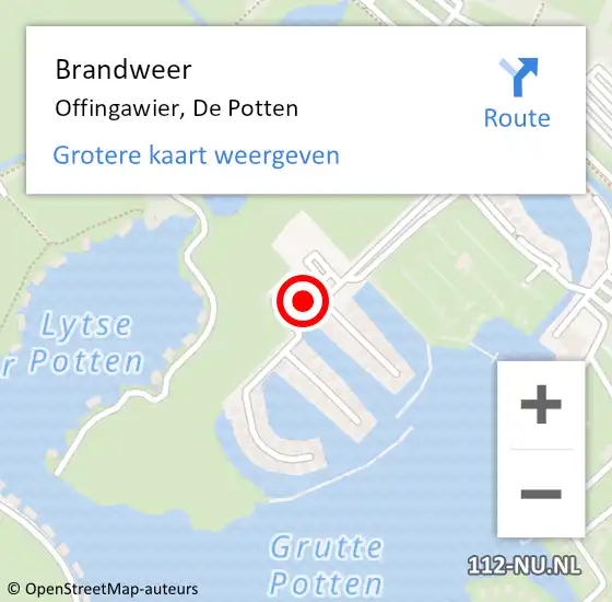 Locatie op kaart van de 112 melding: Brandweer Offingawier, De Potten op 5 mei 2023 16:48