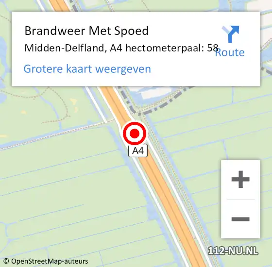 Locatie op kaart van de 112 melding: Brandweer Met Spoed Naar Midden-Delfland, A4 hectometerpaal: 58 op 5 mei 2023 17:09