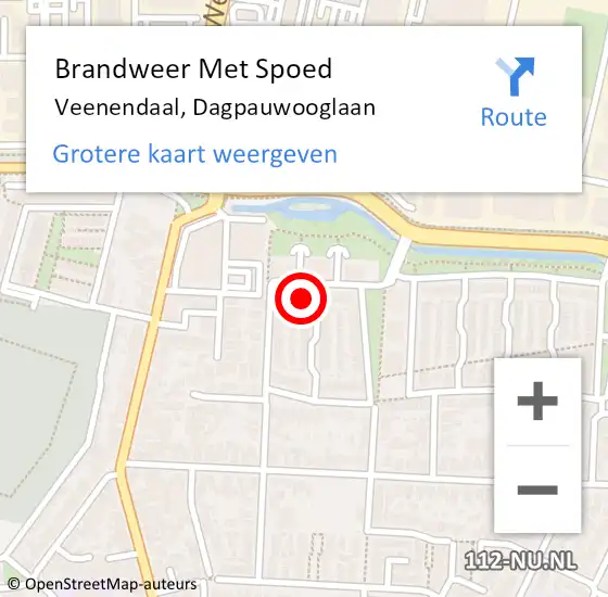 Locatie op kaart van de 112 melding: Brandweer Met Spoed Naar Veenendaal, Dagpauwooglaan op 5 mei 2023 17:15