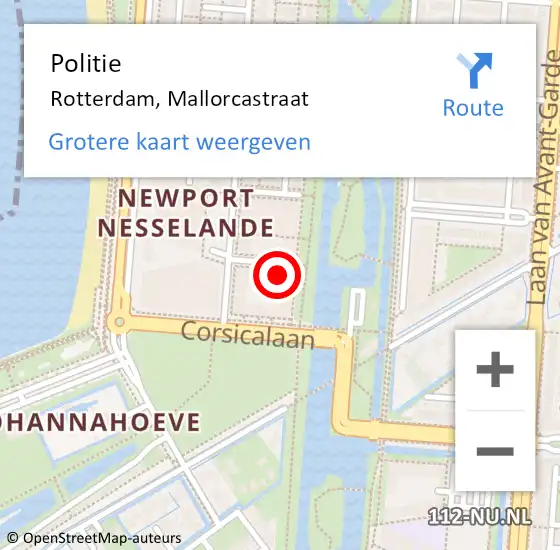 Locatie op kaart van de 112 melding: Politie Rotterdam, Mallorcastraat op 5 mei 2023 17:54