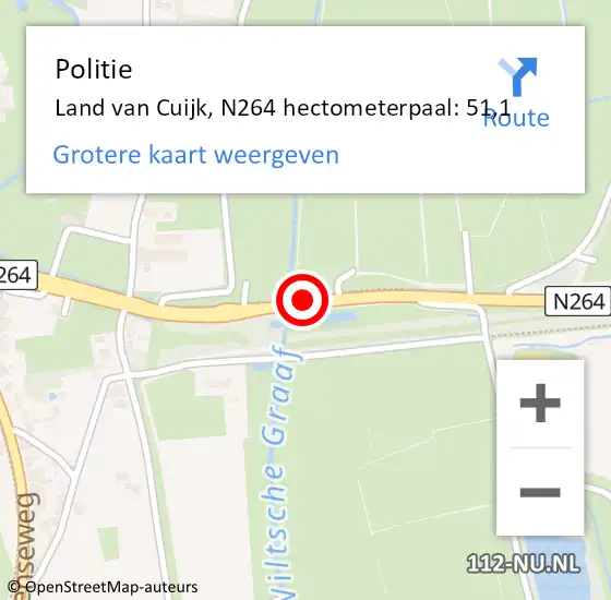 Locatie op kaart van de 112 melding: Politie Land van Cuijk, N264 hectometerpaal: 51,1 op 5 mei 2023 18:08