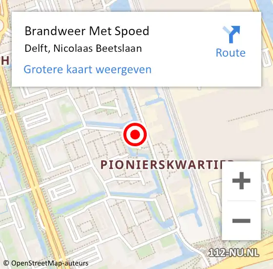 Locatie op kaart van de 112 melding: Brandweer Met Spoed Naar Delft, Nicolaas Beetslaan op 5 mei 2023 18:27