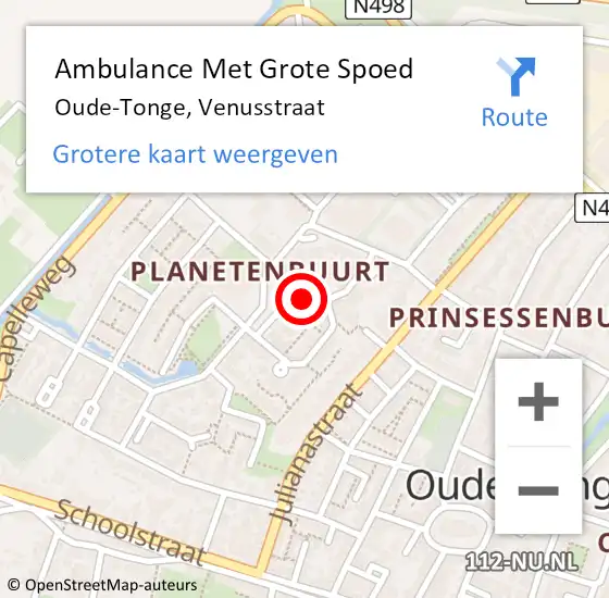 Locatie op kaart van de 112 melding: Ambulance Met Grote Spoed Naar Oude-Tonge, Venusstraat op 5 mei 2023 18:50