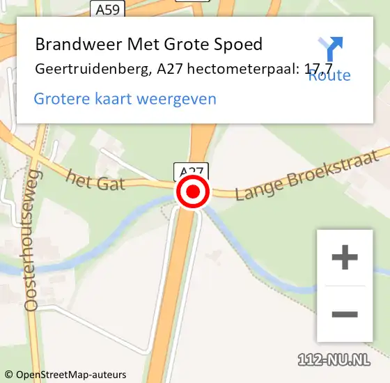Locatie op kaart van de 112 melding: Brandweer Met Grote Spoed Naar Geertruidenberg, A27 hectometerpaal: 17,7 op 5 mei 2023 18:53