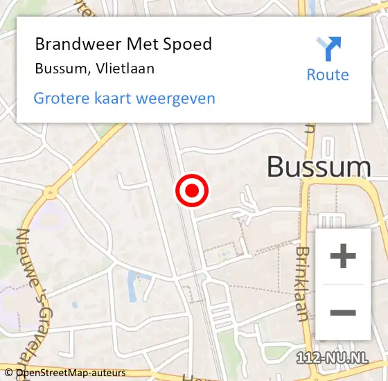Locatie op kaart van de 112 melding: Brandweer Met Spoed Naar Bussum, Vlietlaan op 5 mei 2023 19:08