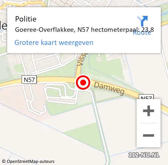 Locatie op kaart van de 112 melding: Politie Goeree-Overflakkee, N57 hectometerpaal: 23,8 op 5 mei 2023 19:29