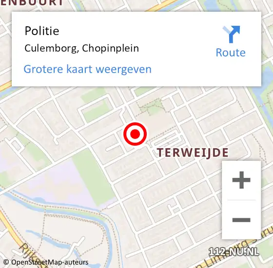 Locatie op kaart van de 112 melding: Politie Culemborg, Chopinplein op 5 mei 2023 19:42