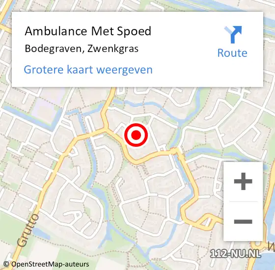 Locatie op kaart van de 112 melding: Ambulance Met Spoed Naar Bodegraven, Zwenkgras op 5 mei 2023 20:00