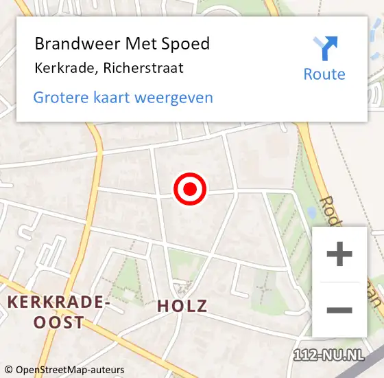 Locatie op kaart van de 112 melding: Brandweer Met Spoed Naar Kerkrade, Richerstraat op 5 mei 2023 20:09