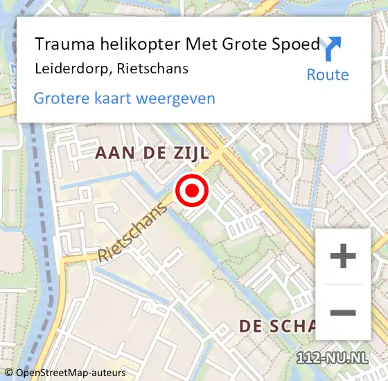 Locatie op kaart van de 112 melding: Trauma helikopter Met Grote Spoed Naar Leiderdorp, Rietschans op 5 mei 2023 20:18