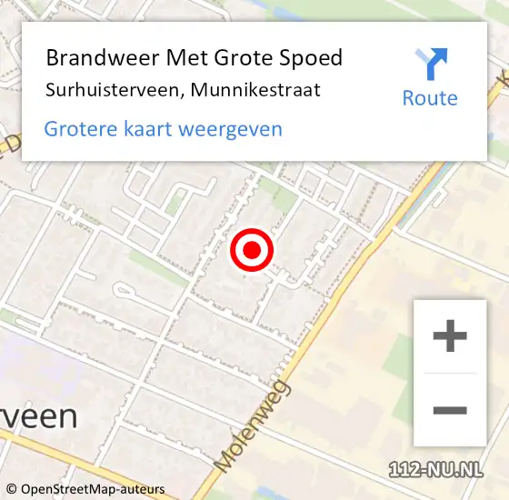 Locatie op kaart van de 112 melding: Brandweer Met Grote Spoed Naar Surhuisterveen, Munnikestraat op 5 mei 2023 20:31