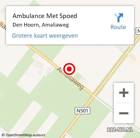 Locatie op kaart van de 112 melding: Ambulance Met Spoed Naar Den Hoorn, Amaliaweg op 5 mei 2023 21:51