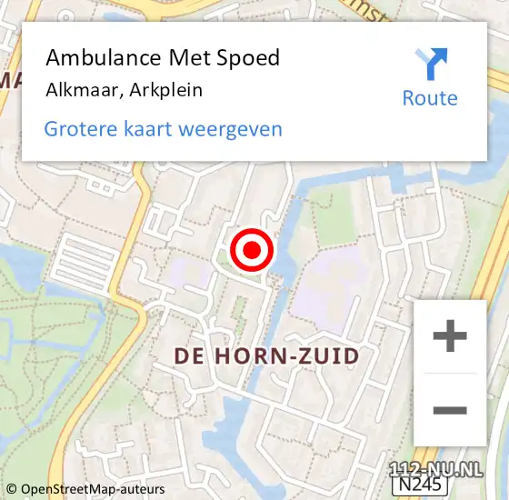 Locatie op kaart van de 112 melding: Ambulance Met Spoed Naar Alkmaar, Arkplein op 5 mei 2023 22:01