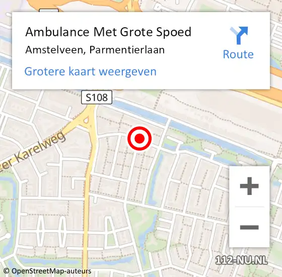 Locatie op kaart van de 112 melding: Ambulance Met Grote Spoed Naar Amstelveen, Parmentierlaan op 5 mei 2023 22:41