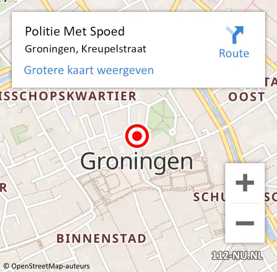 Locatie op kaart van de 112 melding: Politie Met Spoed Naar Groningen, Kreupelstraat op 5 mei 2023 23:07